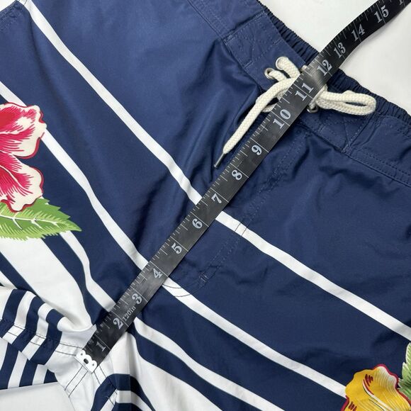 Polo Ralph Lauren Swim Shorts Men Medium Navy White Stripe Floral Hibiscus Trunk - Picture 10 of 15